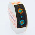 Sticker Ribbon Siyah Çiçek Baskılı Yapışkan Kurdele - SR-1690-V5