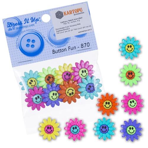 Dress It Up Karışık Renk Çiçekli Dekoratif Düğme - 870