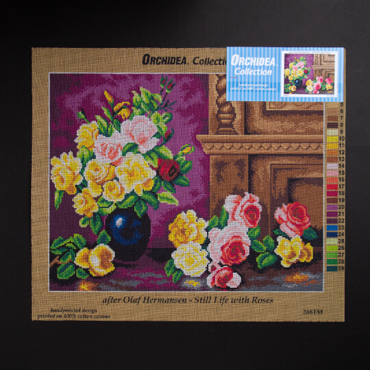 ORCHİDEA 40 x 50 cm  Sarı ve Pembe Güller Baskılı Goblen 2861M 