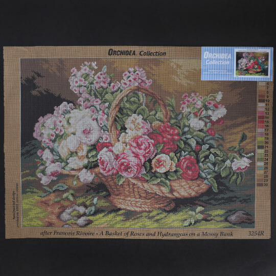 Orchidea 50x70 cm Francois Rivoire Basket Of Roses And Hydrangeas On A Mossy Bank Goblen 325