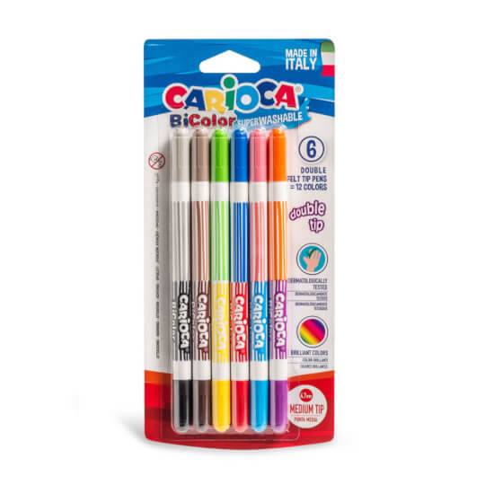 Carioca Bicolors Super Washable 6 Double Felt Tip Pens (12 Colors ...