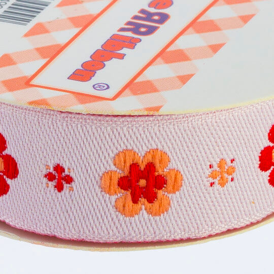 Sticker Ribbon Turuncu Çiçek Baskılı Yapışkan Kurdele - SR-1690-V2