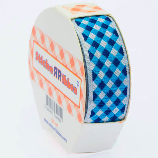 Sticker Ribbon Mavi Kare Baskılı Yapışkan Kurdele - SR1692-V1