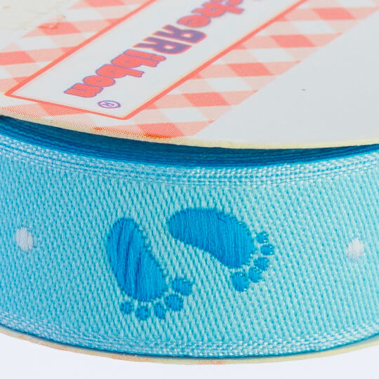 Sticker Ribbon Mavi Bebe Ayak İzi Baskılı Yapışkan Kurdele - SR-1683-V1