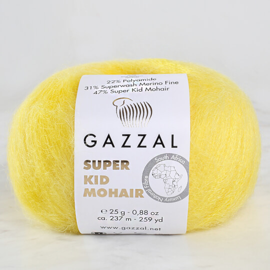 Gazzal Super Kid Mohair 25 Gr Knitting Yarn, Yellow - 64431