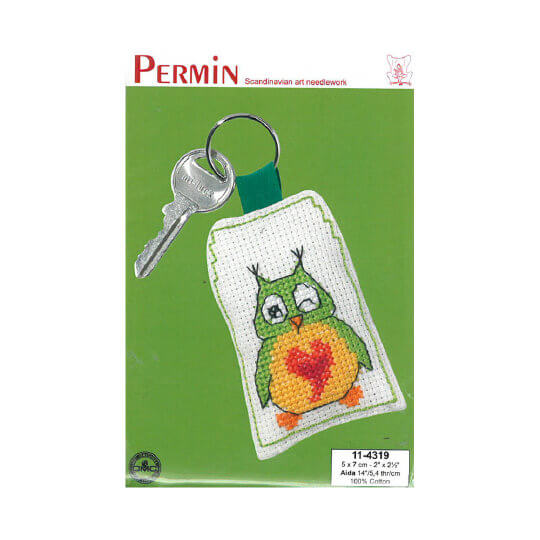 Permin 5x7 cm Yeşil Baykuş Desenli Anahtarlık Etamin Kiti - 114319