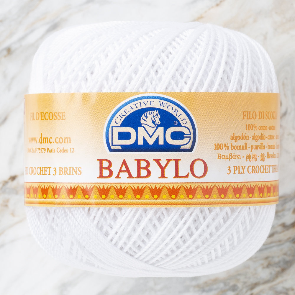DMC Babylo 100g Cotton Crochet Thread No10, White B5200 Hobiumyarns