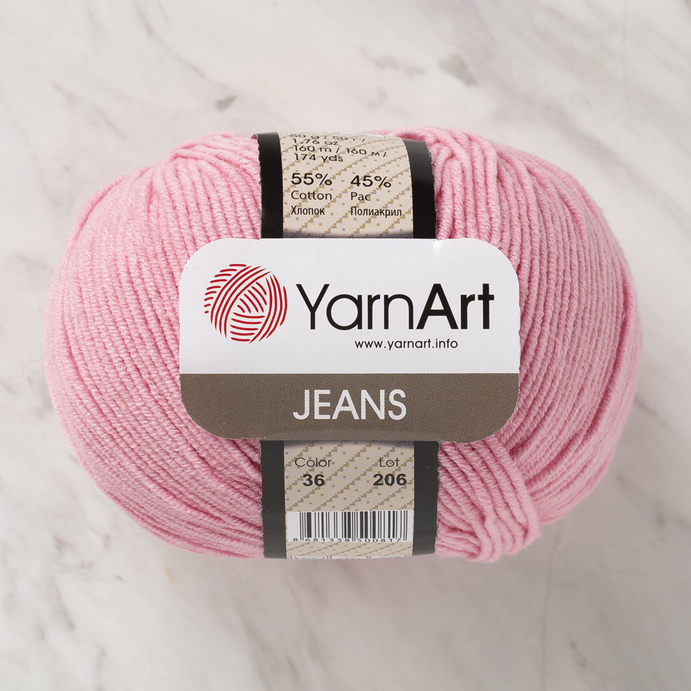 YarnArt Jeans Knitting Yarn, Pink 36 Hobiumyarns