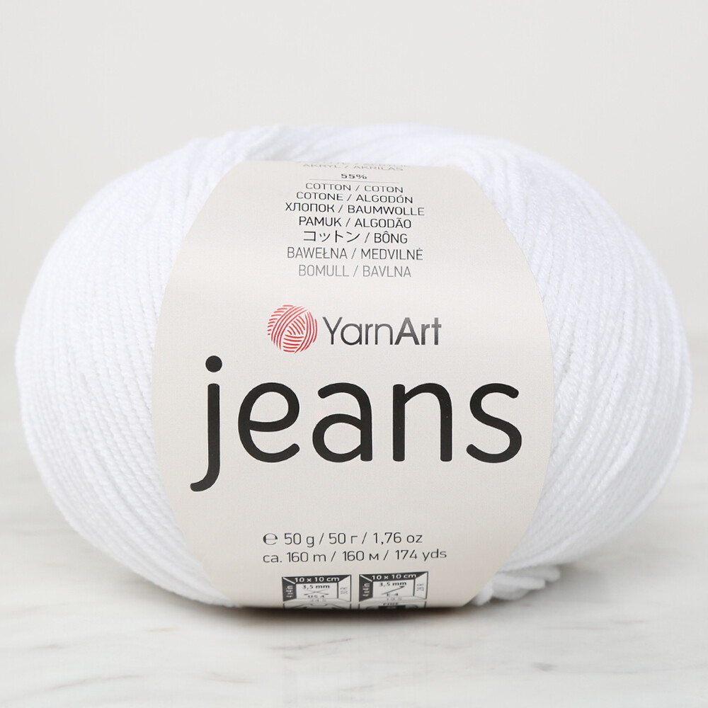 YarnArt Jeans Knitting Yarn, Optical White - 62 - Hobiumyarns
