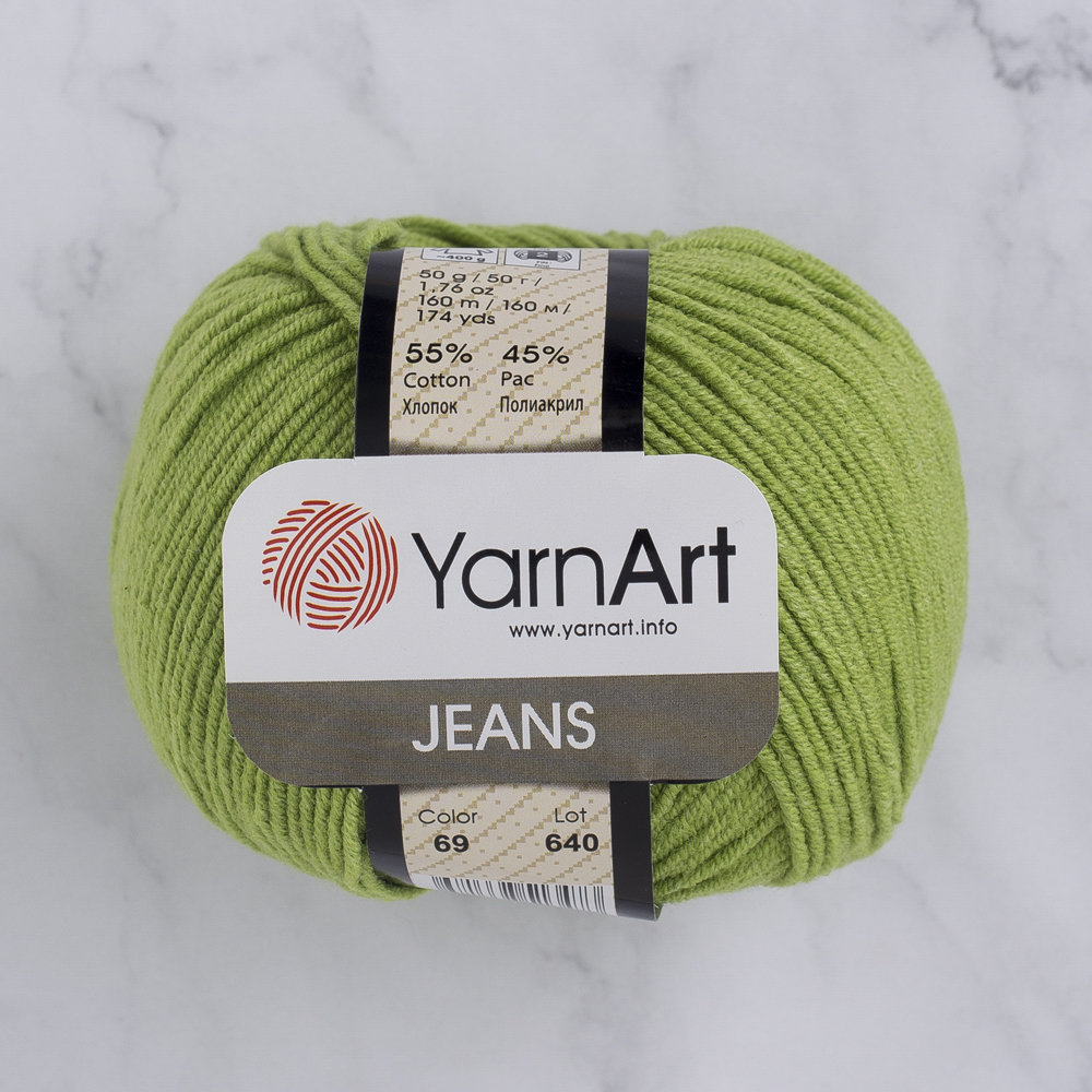 YarnArt Jeans Knitting Yarn, Green 69 Hobiumyarns