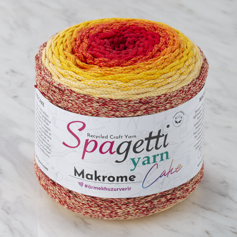 Spagettiyarn Makrome Macrame Gradient Cake Yarn, RedYellow 15