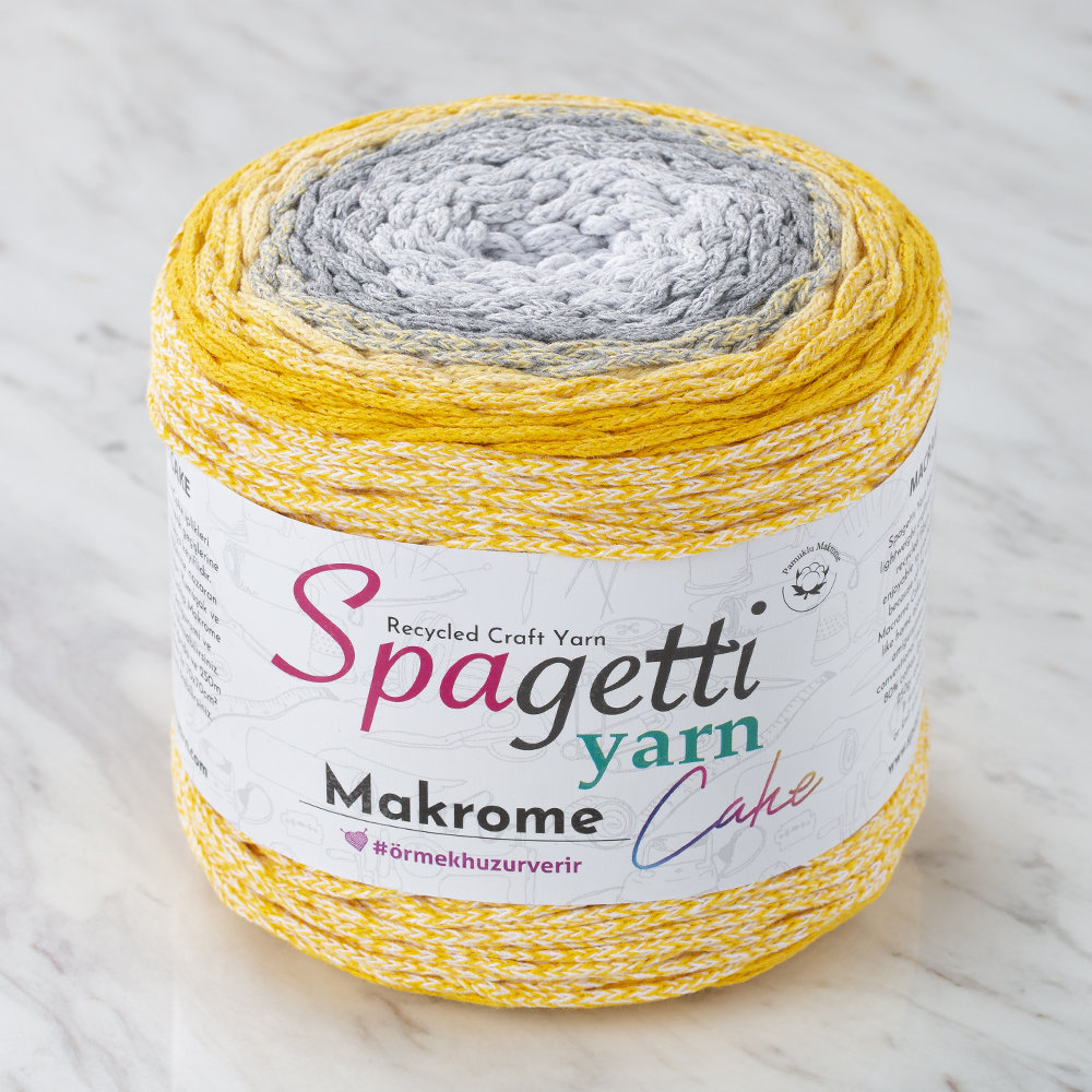 Spagettiyarn Makrome Macrame Gradient Cake Yarn, YellowGrey 20