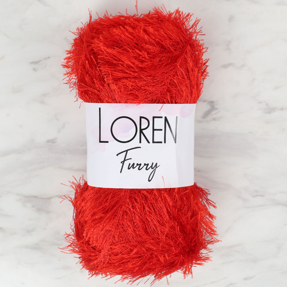 Loren Furry Knitting Yarn, Red RF025 Hobiumyarns
