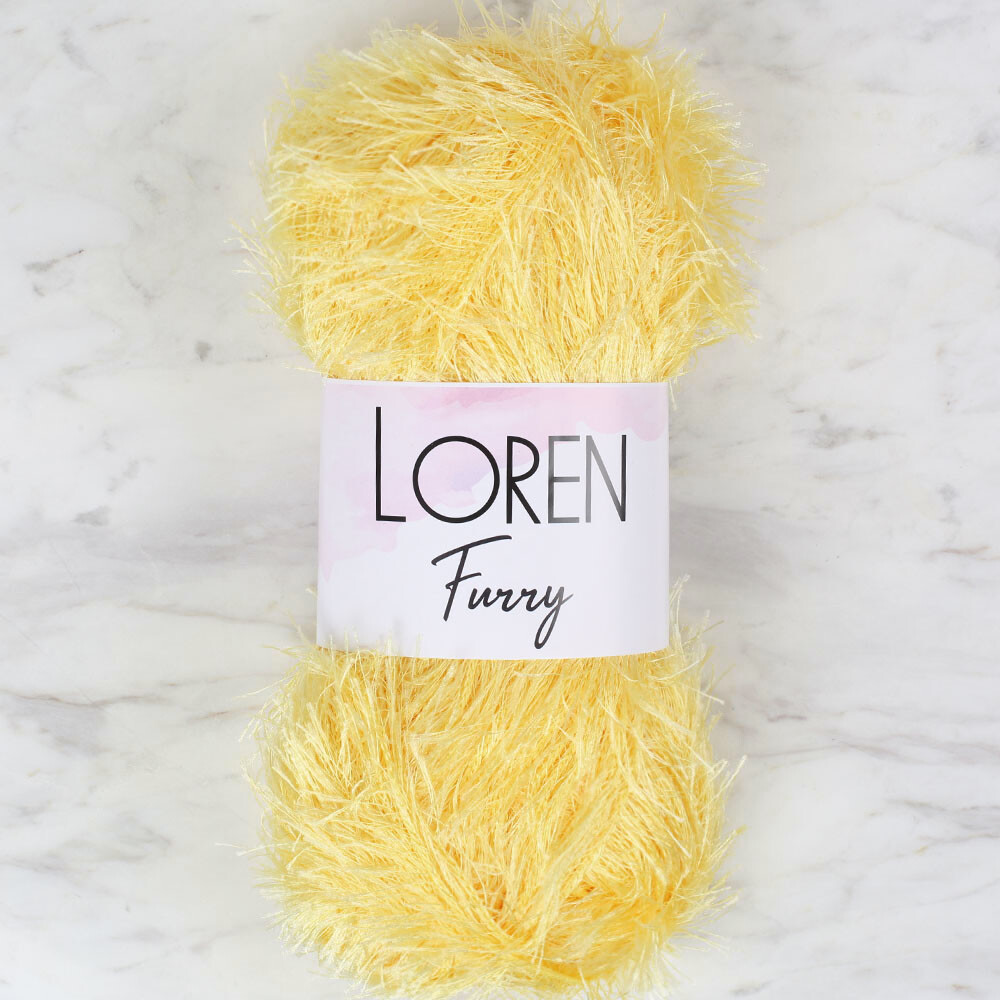 Loren Furry Knitting Yarn, Yellow RF048 Hobiumyarns
