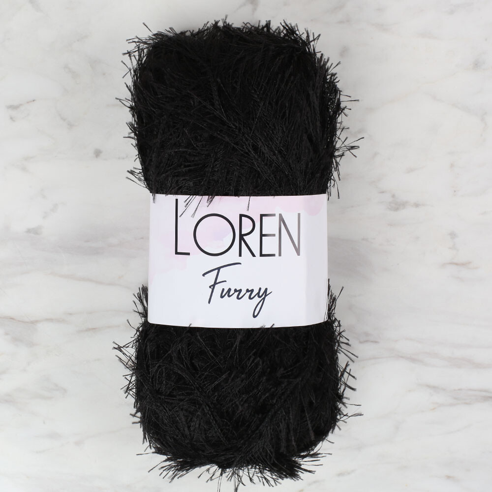 Loren Furry Knitting Yarn, Black RF1001 Hobiumyarns